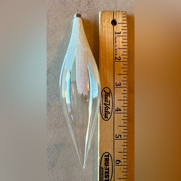 4 Hand Blown Glass 6” Icicle Glitter Clear Christmas Ornaments. EUC - Picture 4 of 6